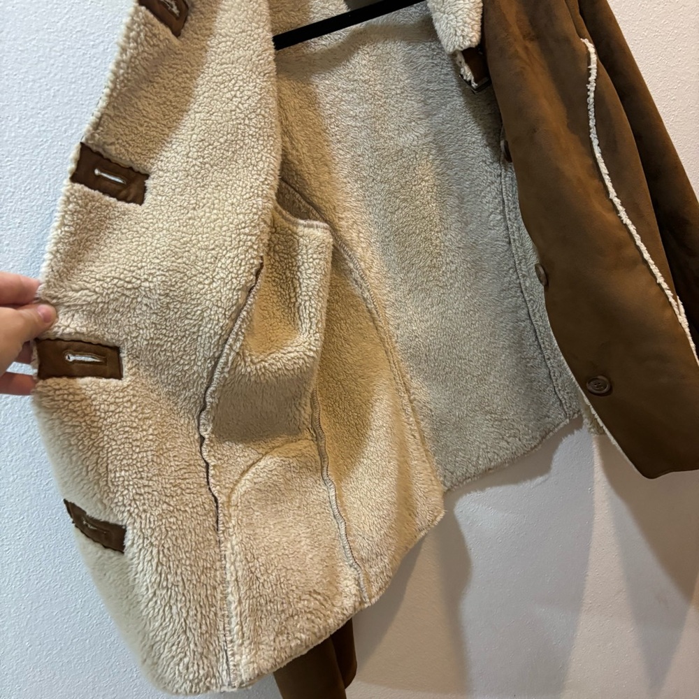 Y2K 2006  Old Navy Faux Suede Sherpa Jacket Women’s Large – Brown / Cream - Picture 3 of 16